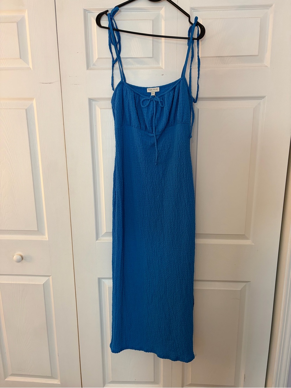See You Monday Electric Blue Midi Dress with Tie-Strap Shoulders